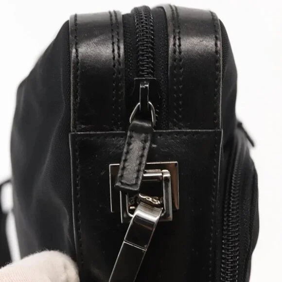 GUCCI Shoulder Bag Nylon Leather Black Auth